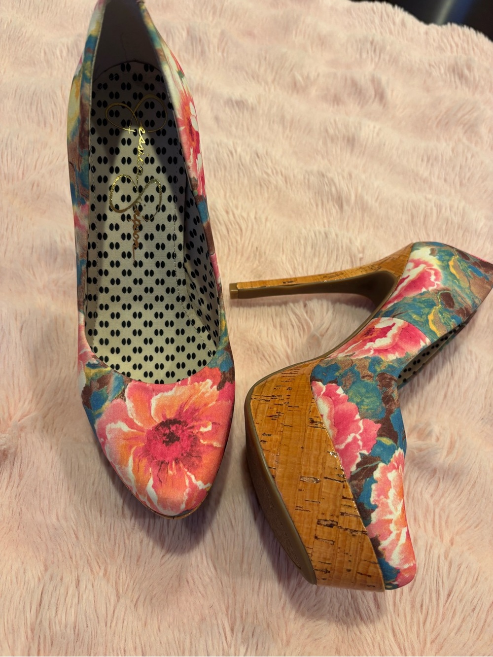 Jessica Simpson Floral Platform Pumps - Pink, Teal, Gold